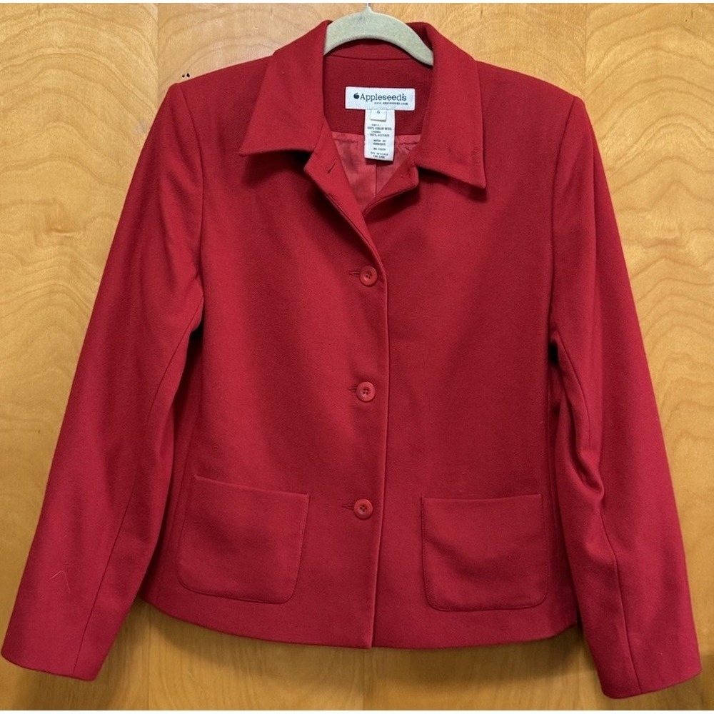 Appleseeds Jacket Womens‎ 100% Virgin Wool Coat Button Front Blazer Lined Red 6